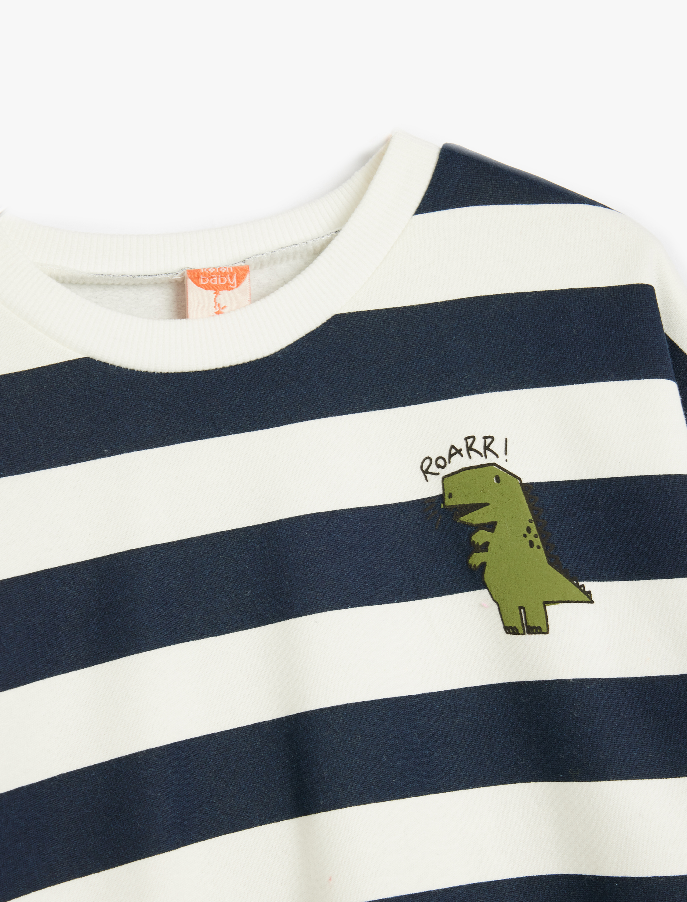  Erkek Bebek Sweatshirt Uzun Kollu Bisiklet Yaka Dinozor Baskı Detaylı Pamuklu Şardonlu