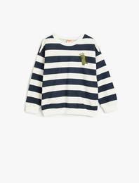 Sweatshirt Uzun Kollu Bisiklet Yaka Dinozor Baskı Detaylı Pamuklu Şardonlu