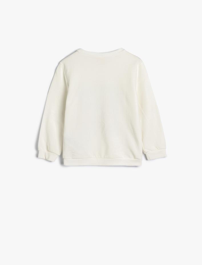 Kız Bebek Sweatshirt Ayıcık Baskılı Uzun Kollu Bisiklet Yaka Şardonlu Pamuklu