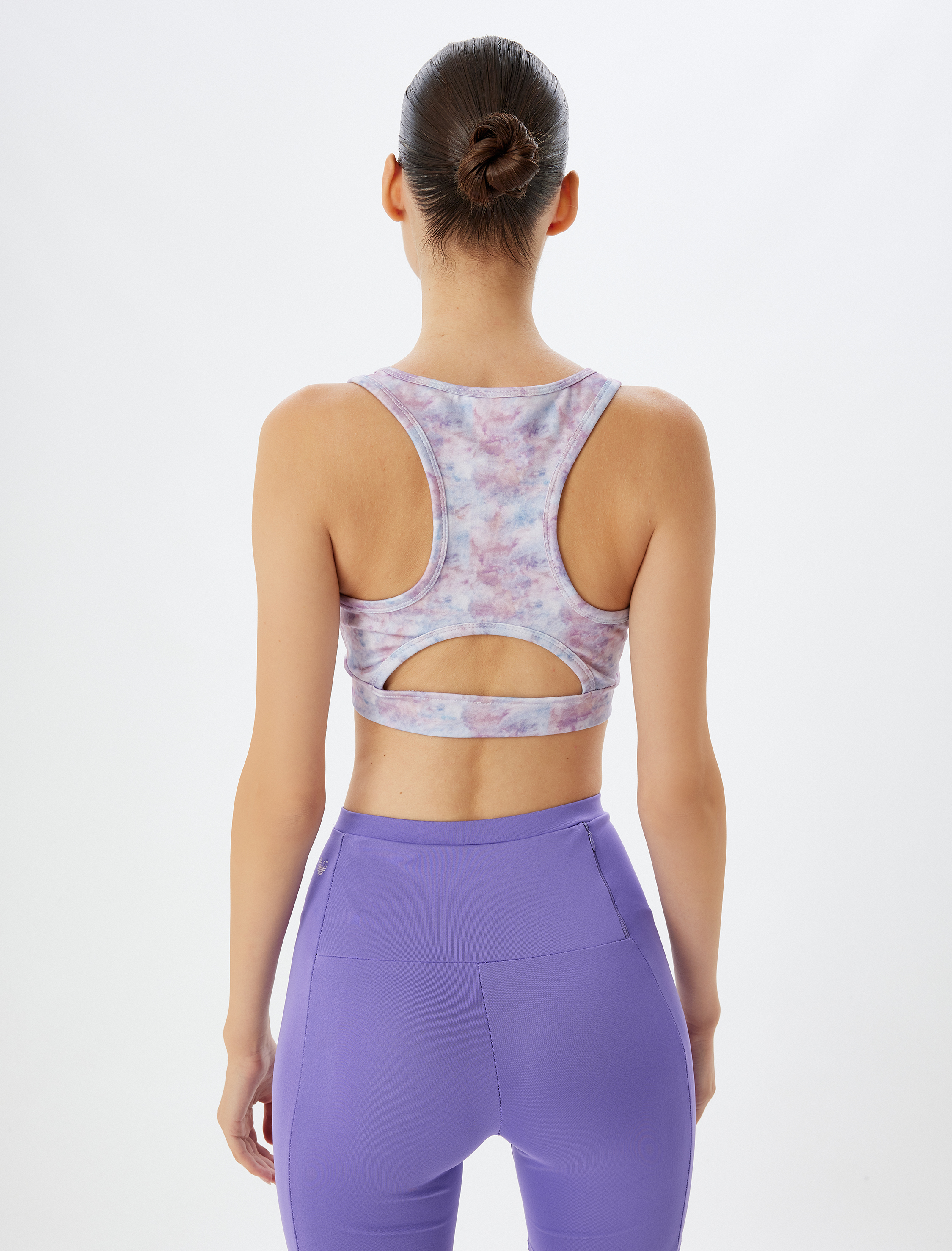   Sporcu Sütyeni Soyut Baskılı Sırtı Pencere Detaylı U Yaka Yumuşak Tuşe