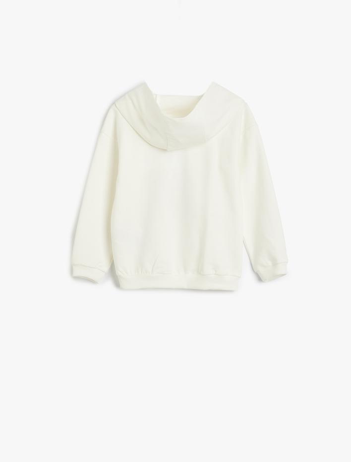 Erkek Bebek Kapşonlu Sweatshirt Uzun Kollu Bisiklet Yaka Dinozor Baskı Detaylı Pamuklu Şardonlu