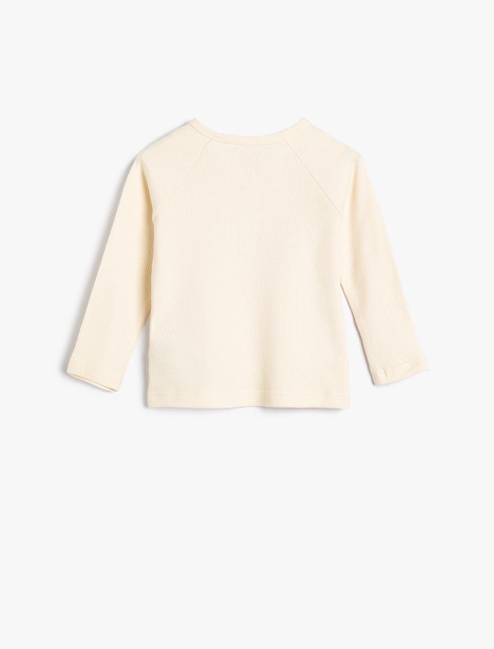 Erkek Bebek Tişört Uzun Kollu Bisiklet Yaka Dokulu Düğme Detaylı Pamuklu