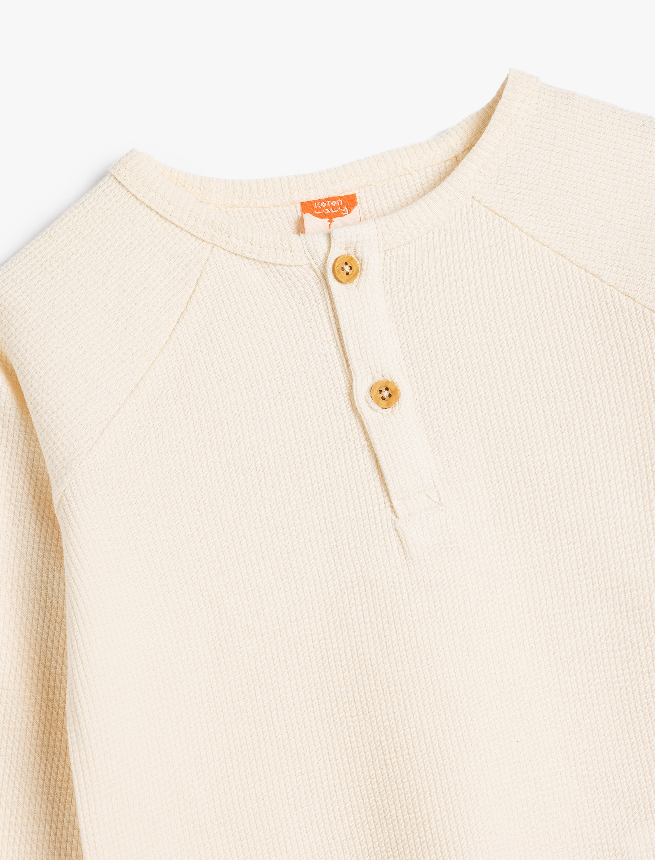  Erkek Bebek Tişört Uzun Kollu Bisiklet Yaka Dokulu Düğme Detaylı Pamuklu