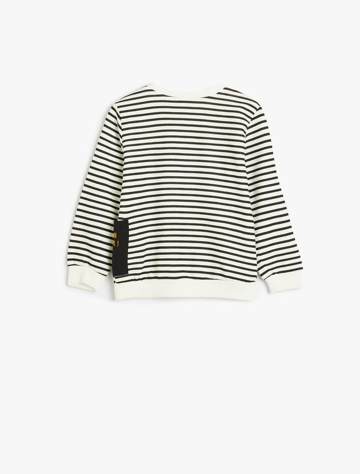 Erkek Bebek Çizgili Kazak Uzun Kollu Yuvarlak Yaka Cep Detaylı Pamuklu Şardonlu