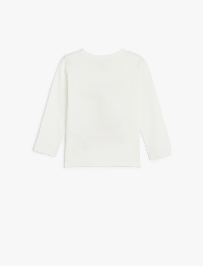 Erkek Bebek Dinozorlu Tişört Uzun Kollu Bisiklet Yaka Pamuklu