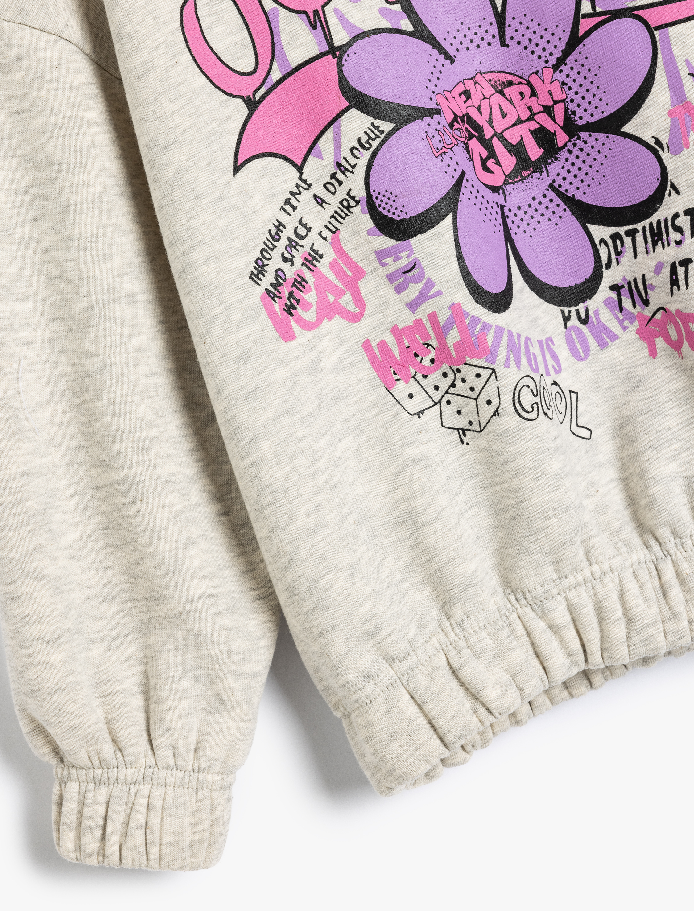  Kız Çocuk Oversize Kapşonlu Sweatshirt Grafiti Baskılı Uzun Kollu Şardonlu
