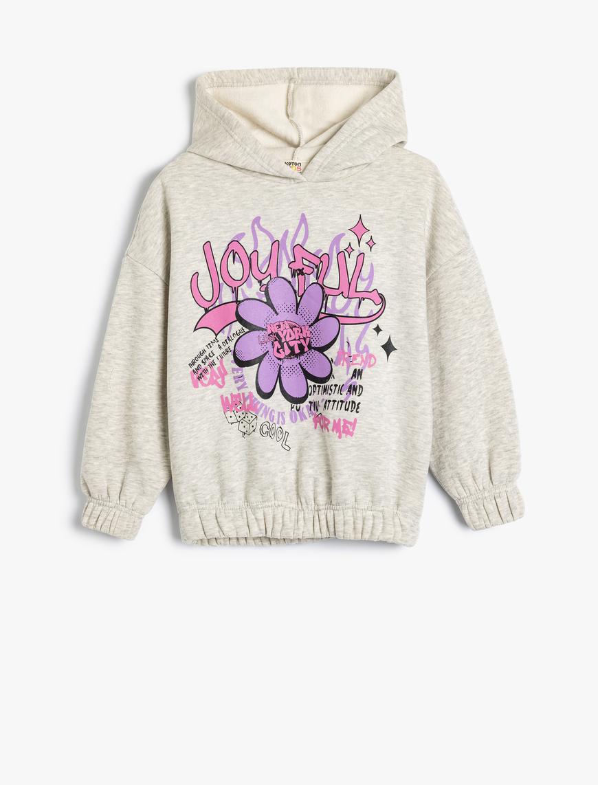  Kız Çocuk Oversize Kapşonlu Sweatshirt Grafiti Baskılı Uzun Kollu Şardonlu