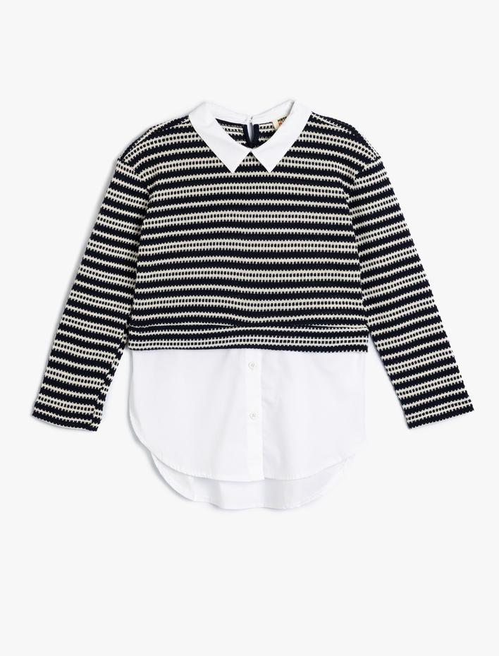 Kız Çocuk Gömlek Detaylı Sweatshirt Çift Kumaş Detaylı