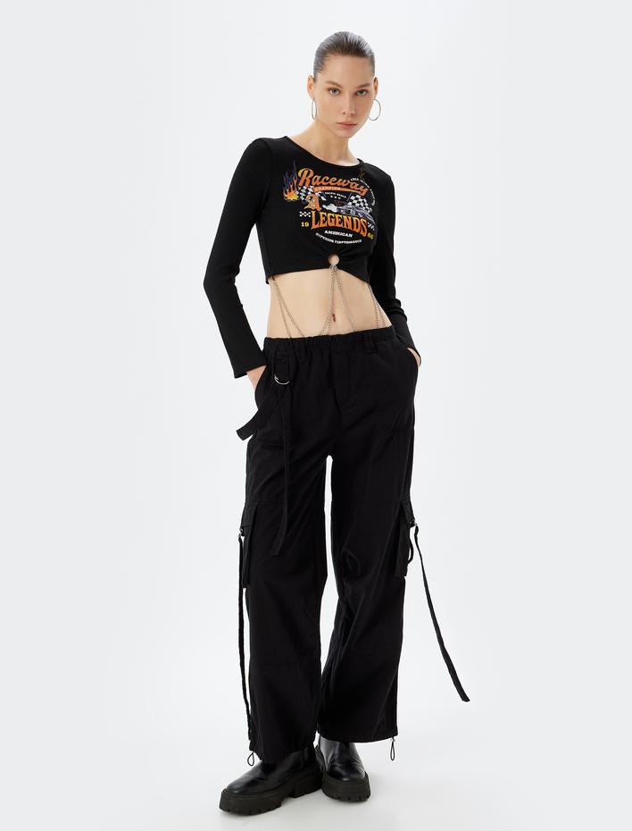  Kargo Pantolon Beli Lastikli Cep Detaylı Pamuklu