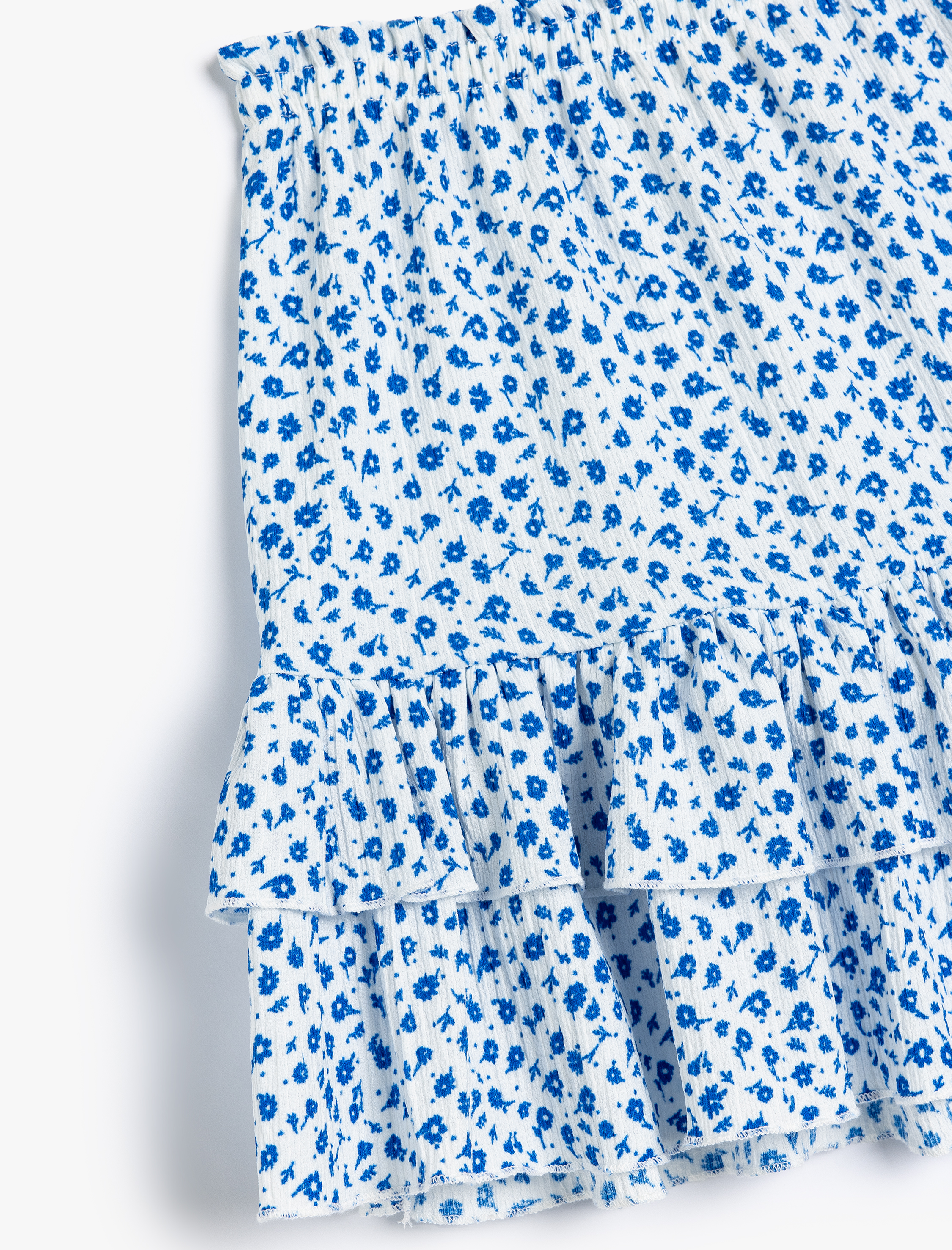 Kız Çocuk Çiçekli Mini Etek Fırfırlı Katlı Beli Lastikli