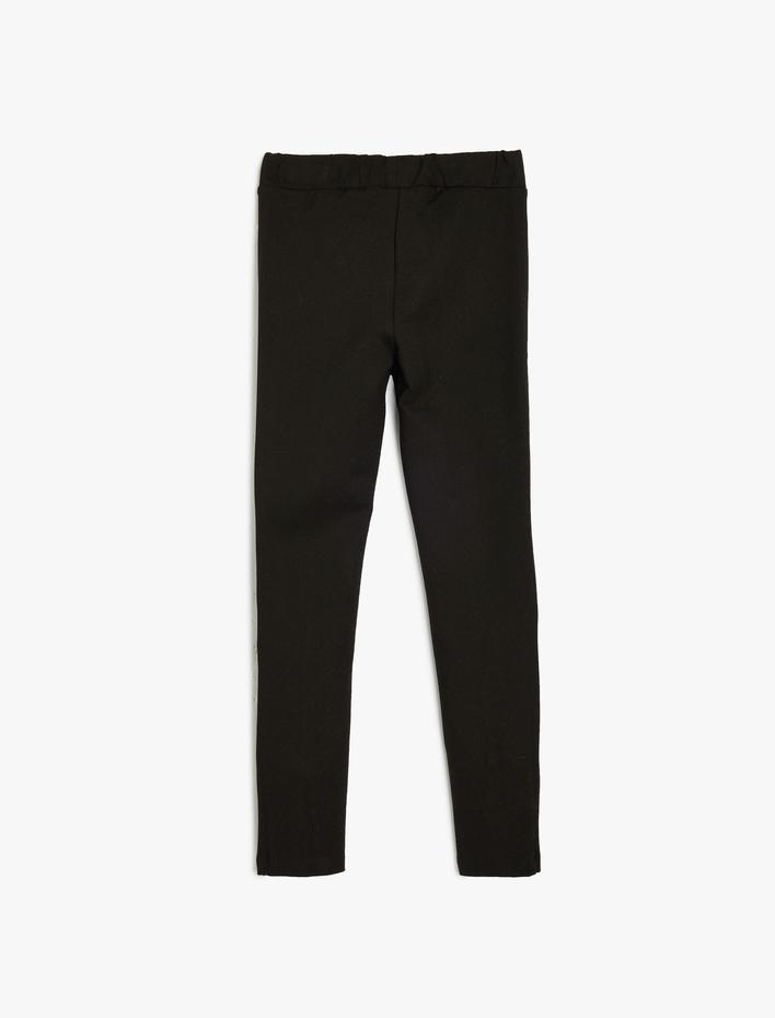 Kız Çocuk Beli Lastikli Dikiş Detaylı Viskon Karışımlı Basic Tayt