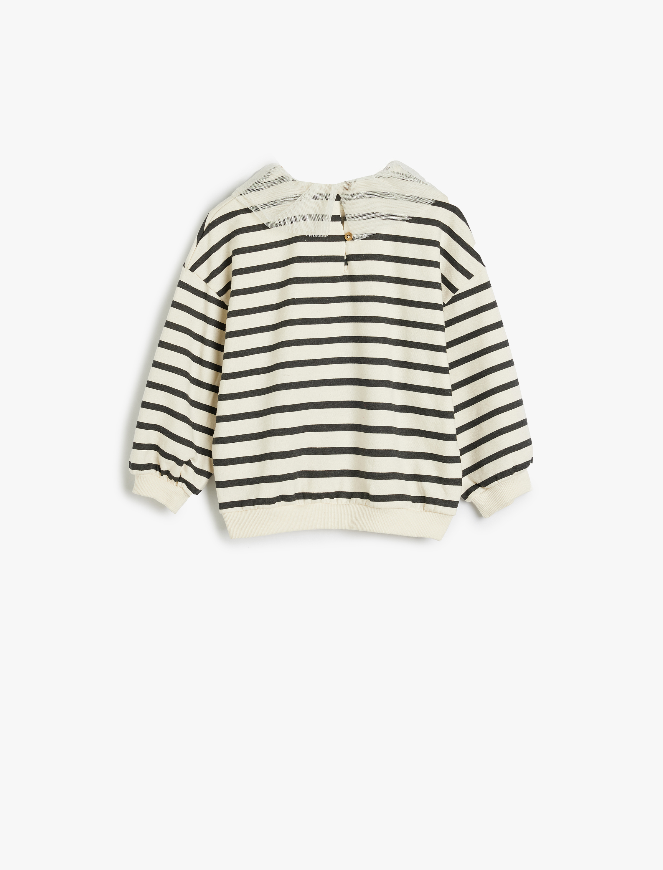  Kız Bebek Çizgili Sweatshirt Tül Yaka Detaylı Uzun Kollu Şardonlu Pamuklu