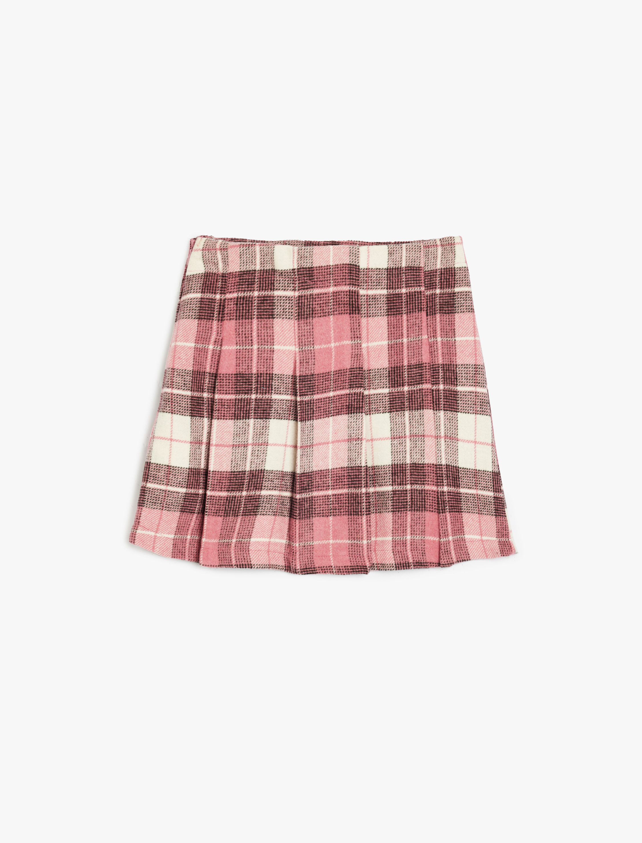  Kız Çocuk Pileli Düğme Detaylı Ekoseli Mini Etek