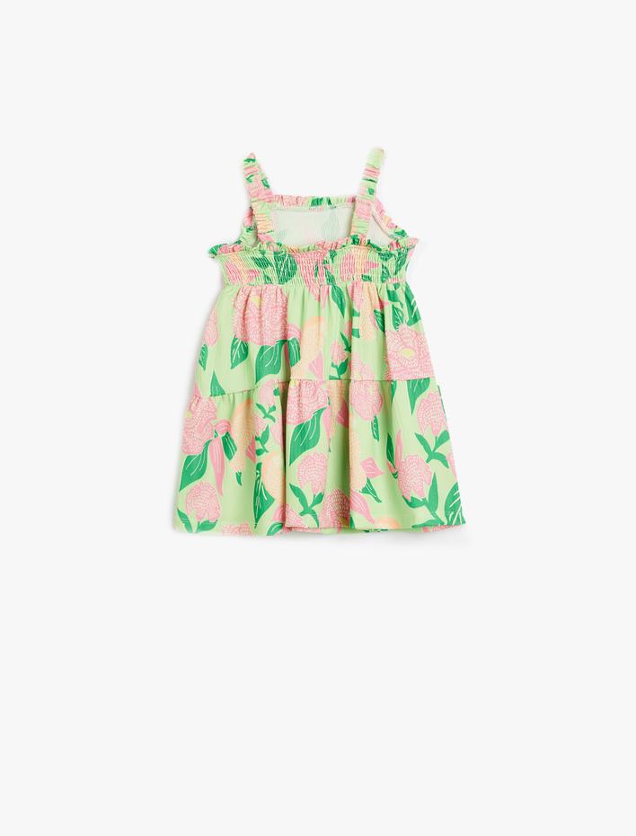 Kız Bebek Elbise İnce Askılı Çiçek Desenli Katlı Fırfır Detaylı