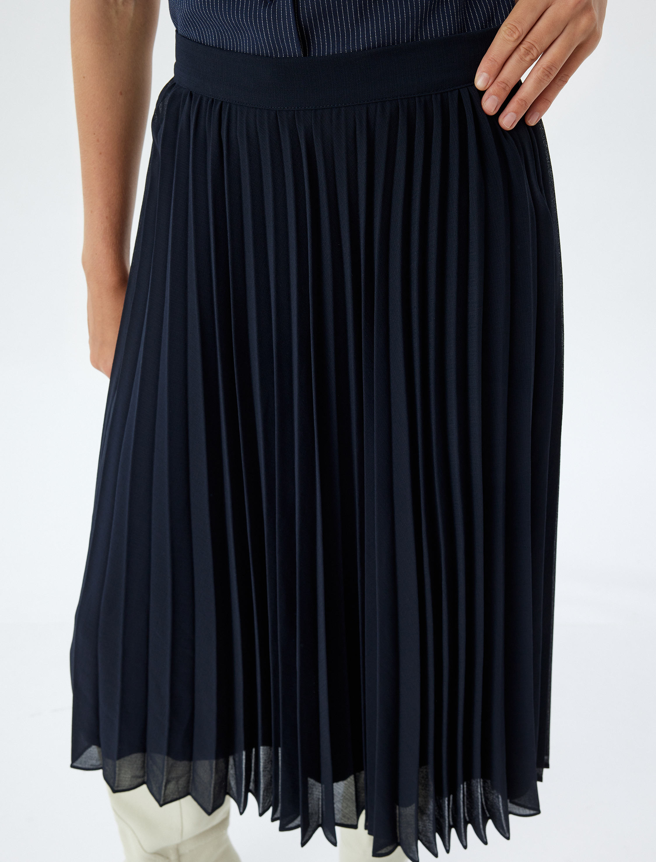   Yüksek Bel Midi Pileli Etek