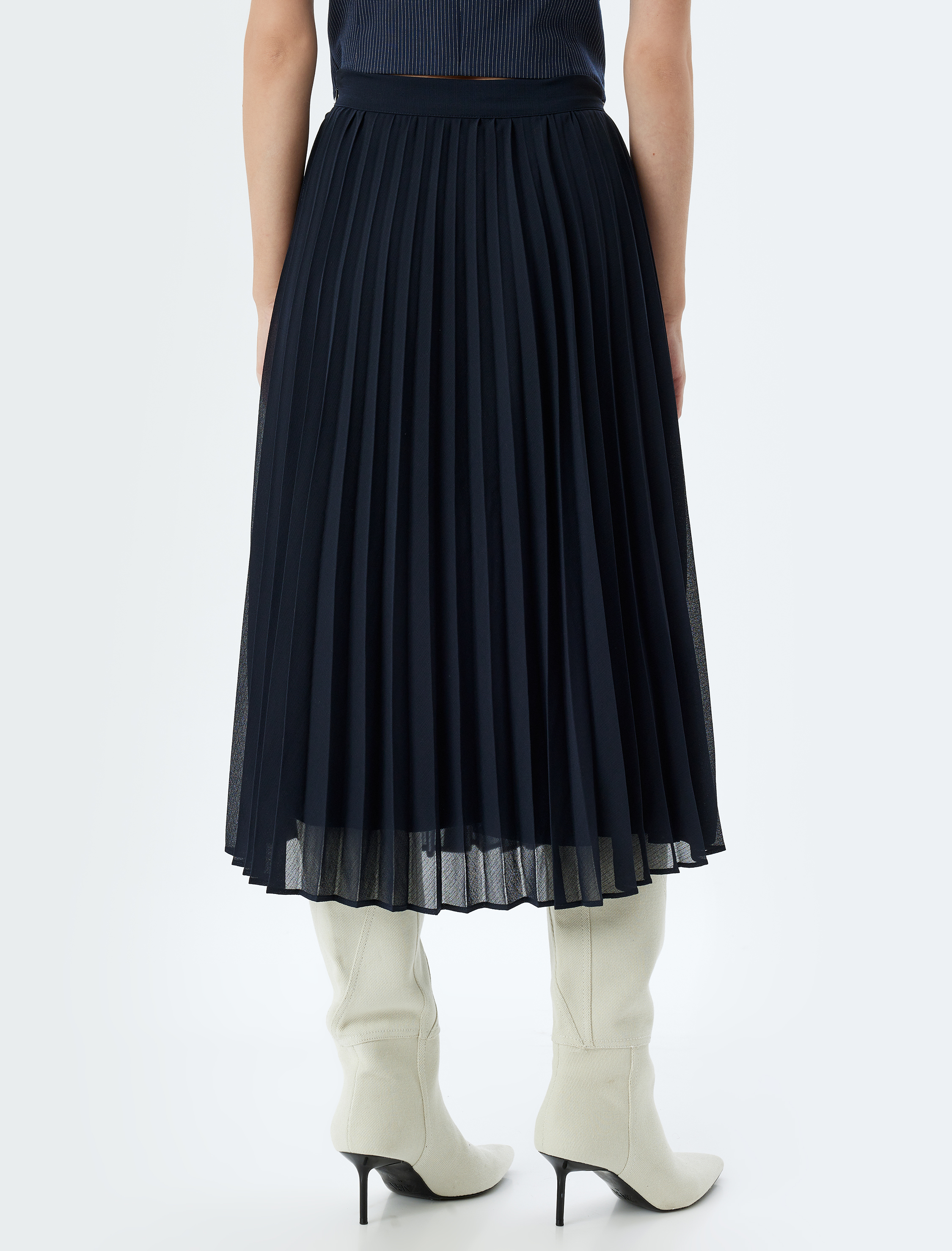   Yüksek Bel Midi Pileli Etek