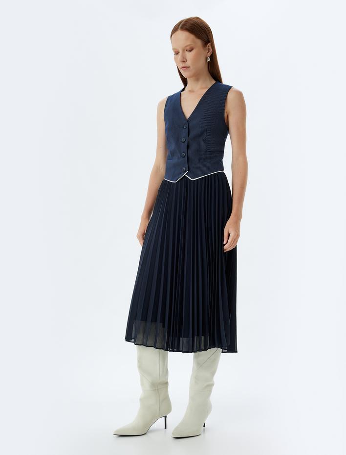  Yüksek Bel Midi Pileli Etek