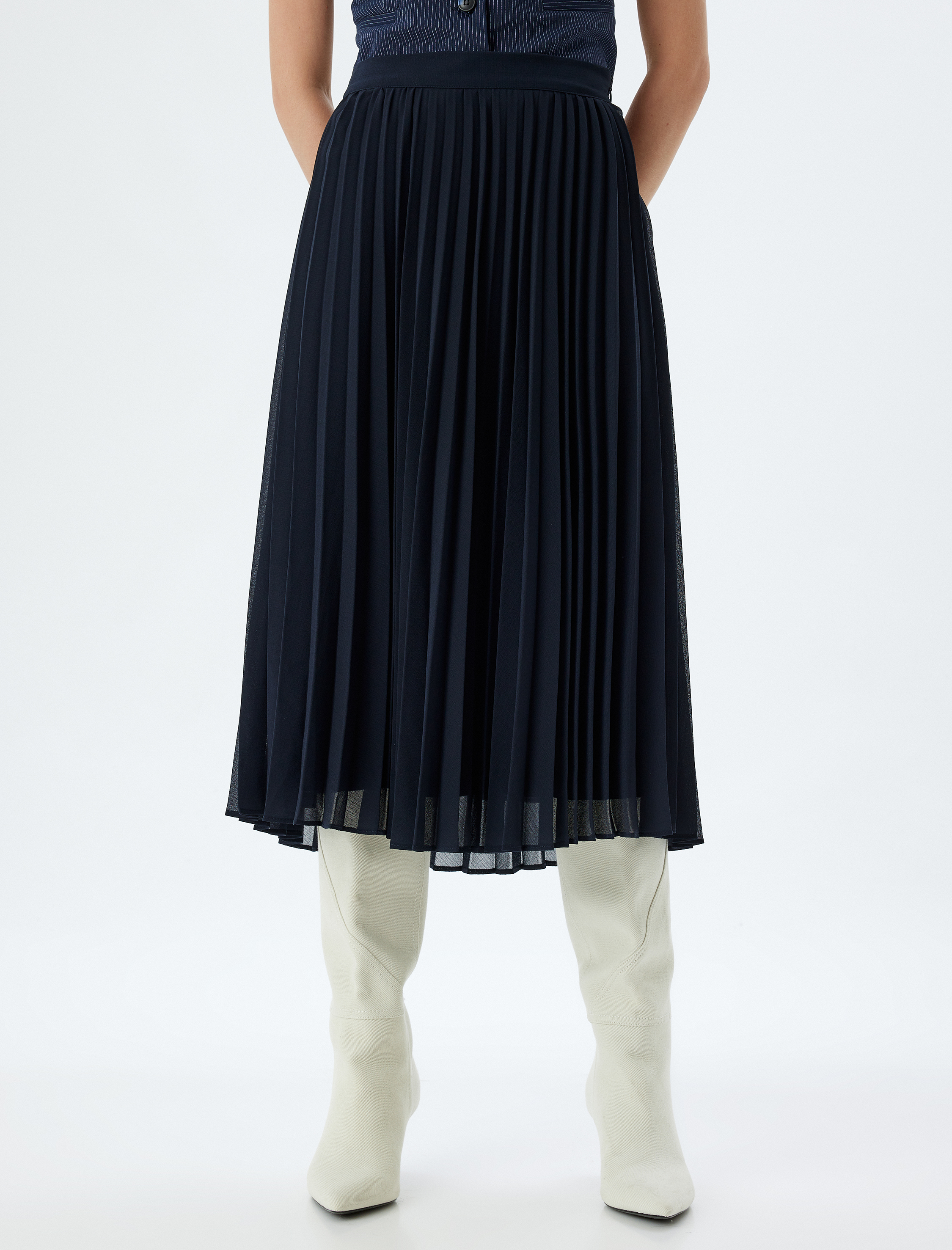   Yüksek Bel Midi Pileli Etek