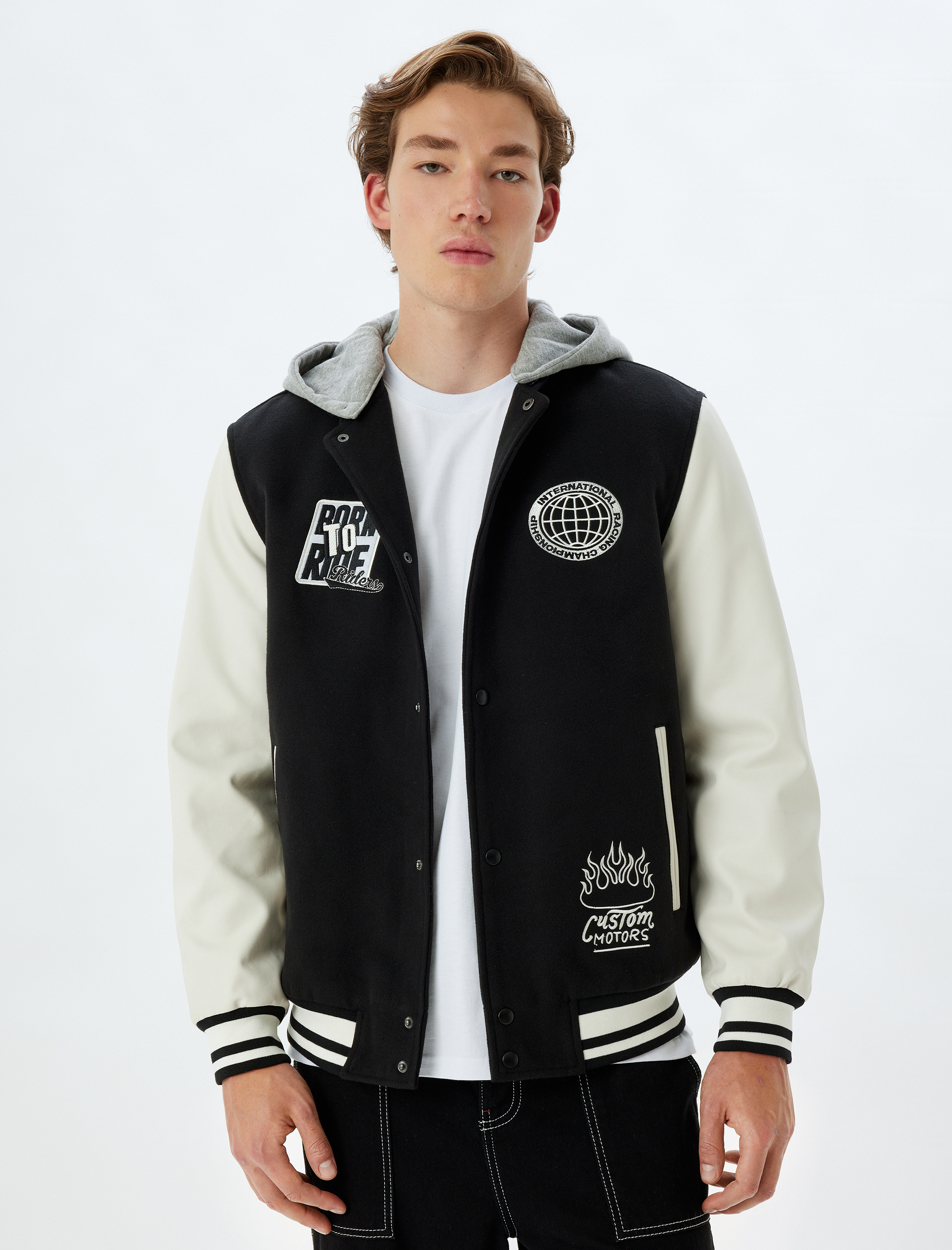   Kolej Ceket Slim Fit Kapşonlu Baskılı Cep Detaylı