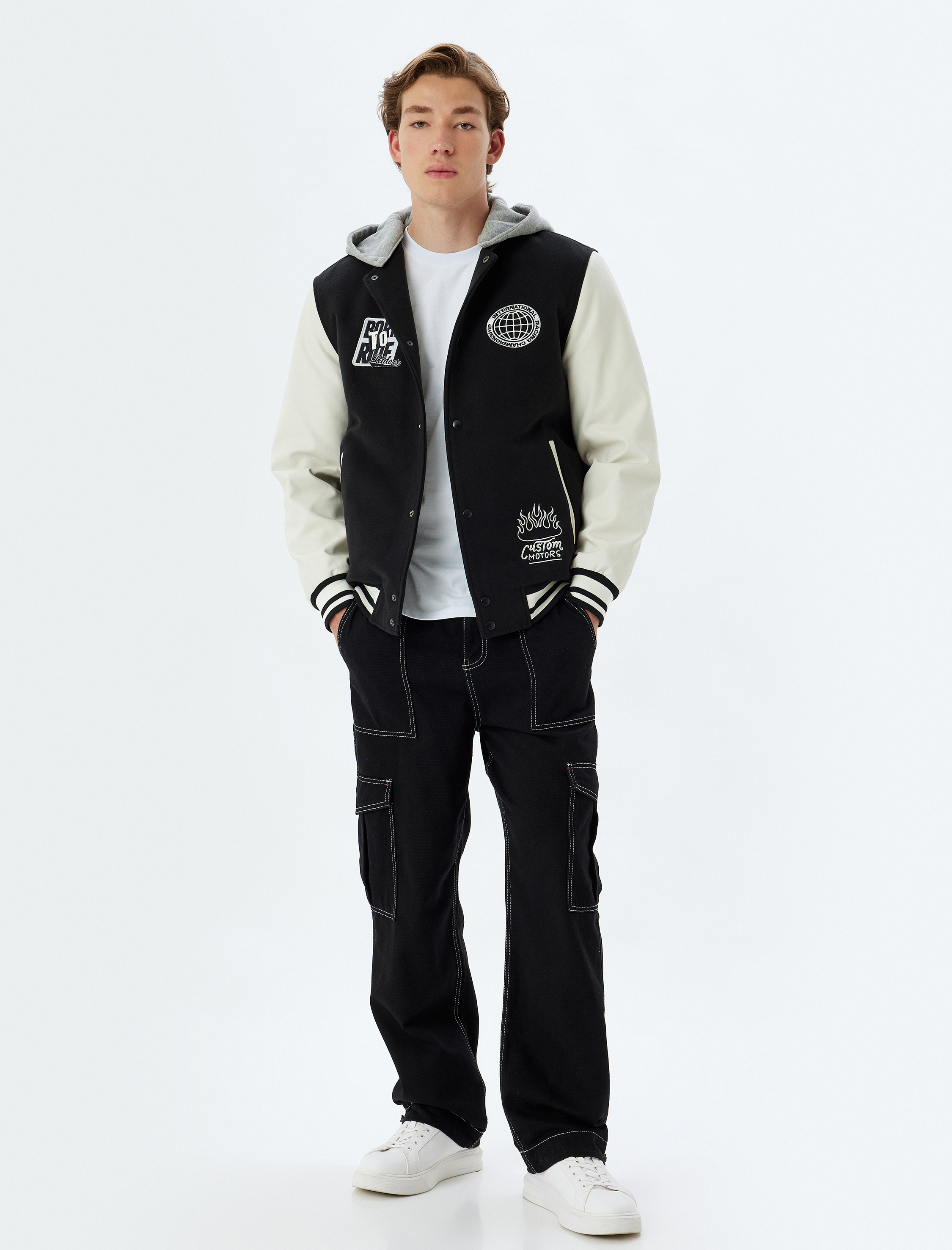   Kolej Ceket Slim Fit Kapşonlu Baskılı Cep Detaylı