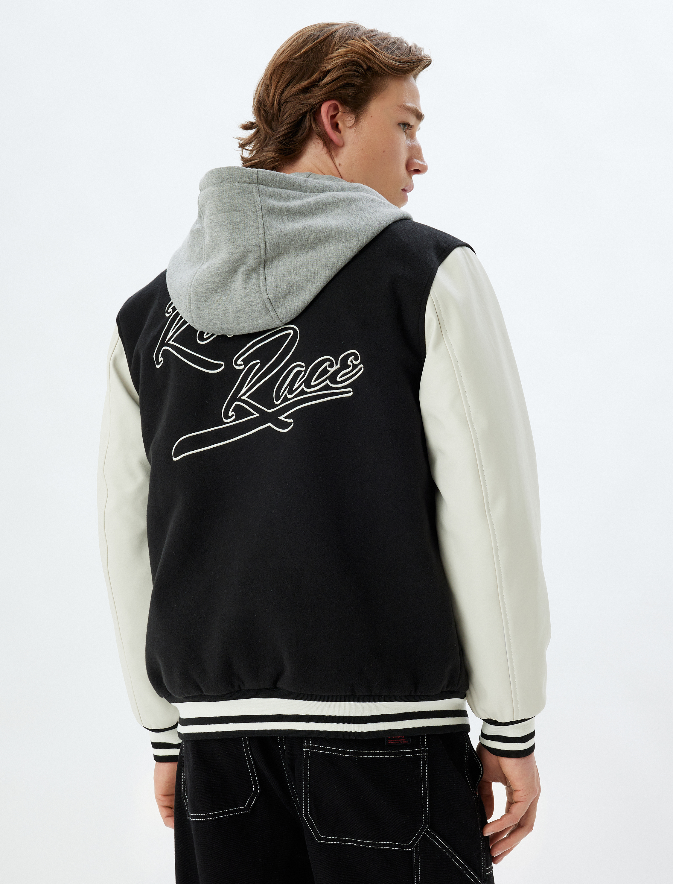   Kolej Ceket Slim Fit Kapşonlu Baskılı Cep Detaylı