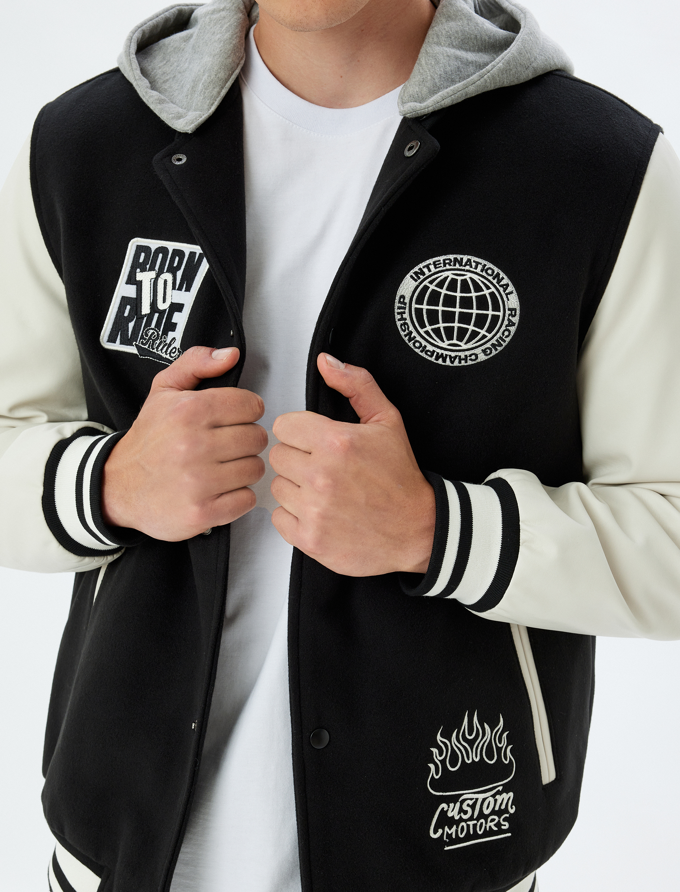   Kolej Ceket Slim Fit Kapşonlu Baskılı Cep Detaylı