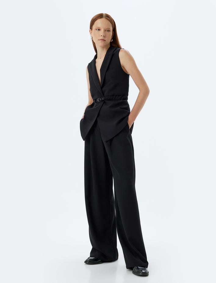  Kruvaze Kemerli Uzun Yelek