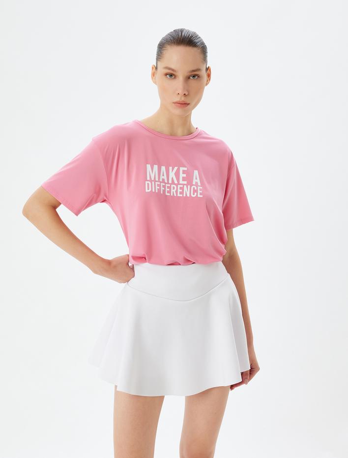  Oversize Spor Tişört Slogan Baskılı Bisiklet Yaka Kısa Kollu