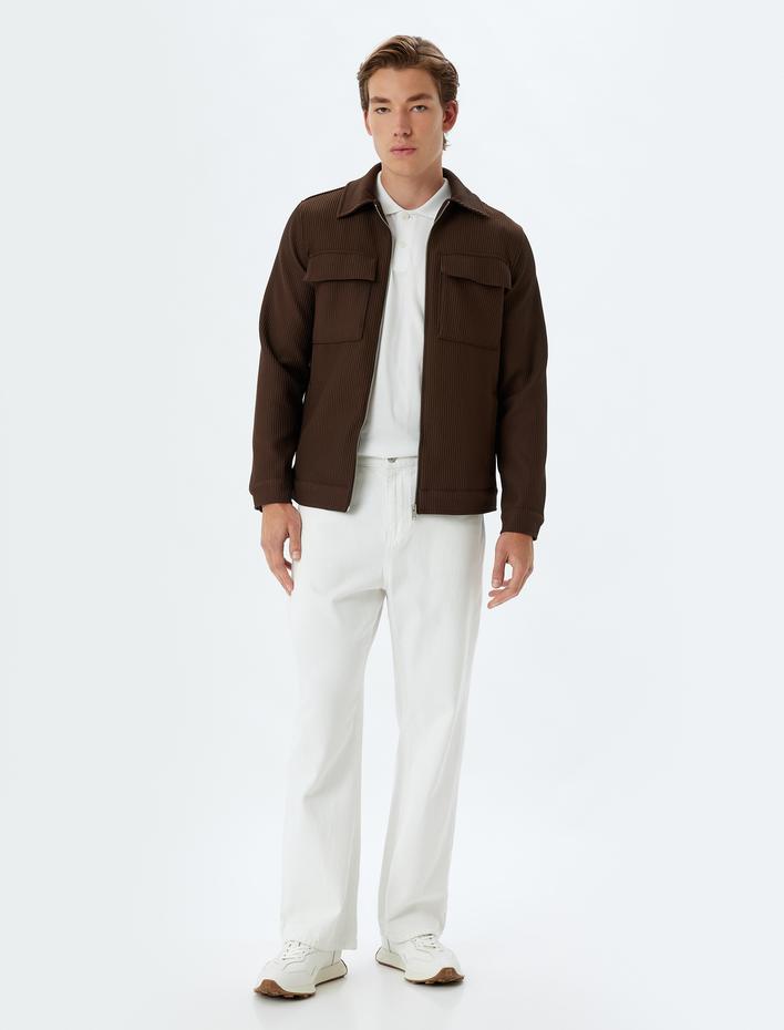  Gömlek Ceket Fitilli Kapaklı Cep Detaylı Fermuarlı