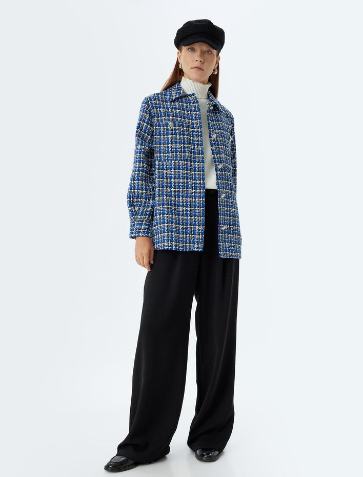  Tüvit Gömlek Ceket Cep Detaylı Uzun Kollu