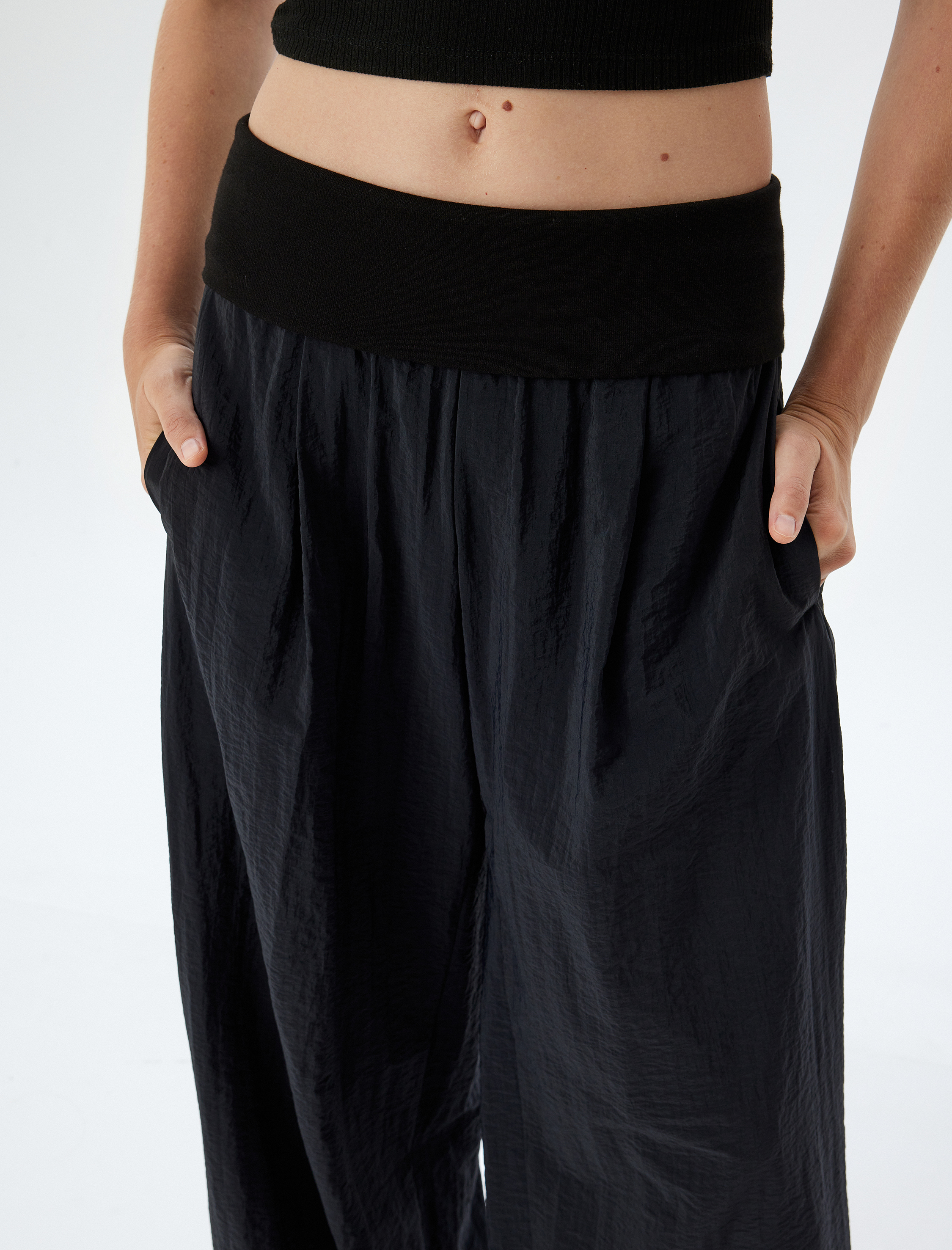   Geniş Paça Şalvar Pantolon Yüksek Bel Bol Kalıp Cepli