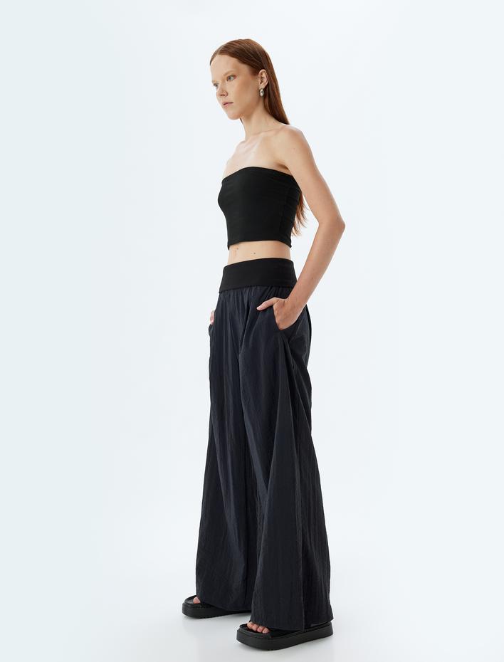  Geniş Paça Şalvar Pantolon Yüksek Bel Bol Kalıp Cepli