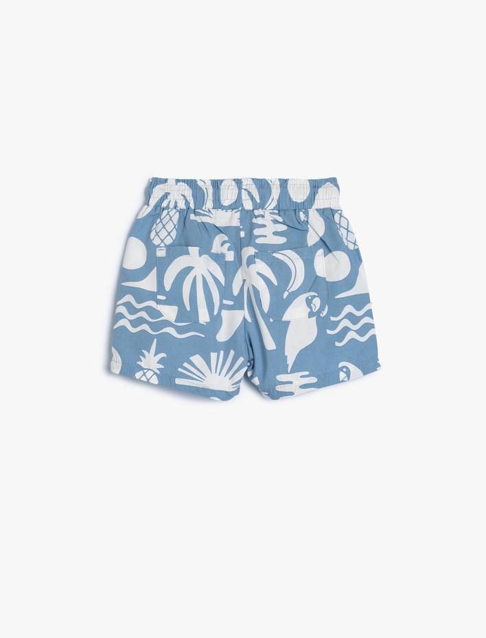 Erkek Bebek Şort Yaz Temalı Baskılı Beli Bağlamalı Cepli Pamuklu