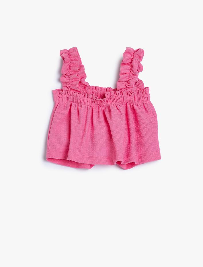 Kız Bebek Crop Atlet Askılı Fırfır Detaylı Kare Yaka