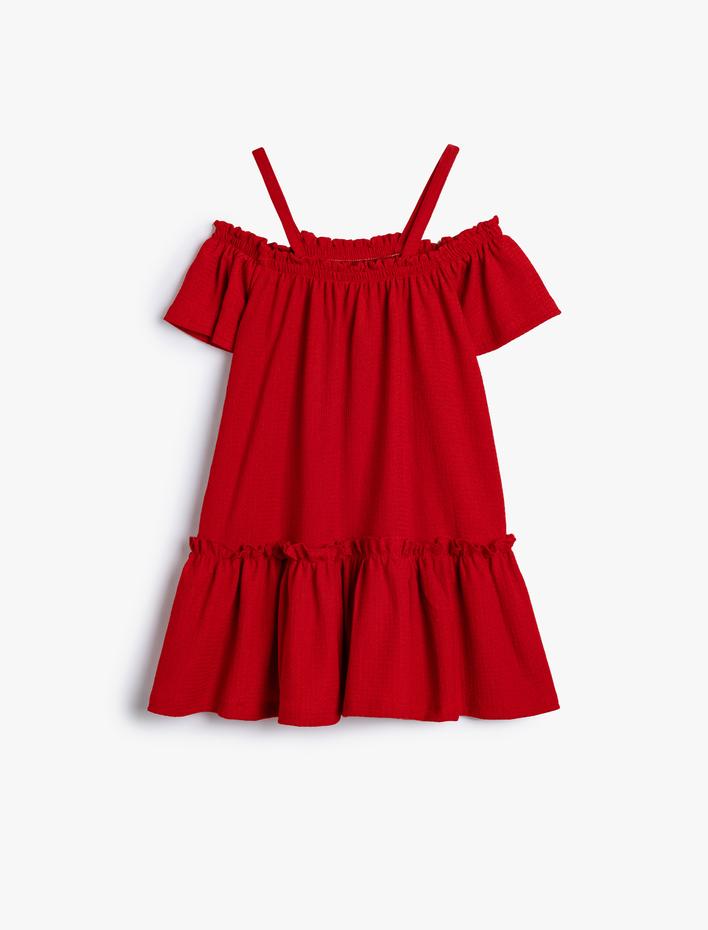 Kız Bebek Elbisesi Düşük Omuz Askılı Kısa Kollu Fiyonk Detaylı