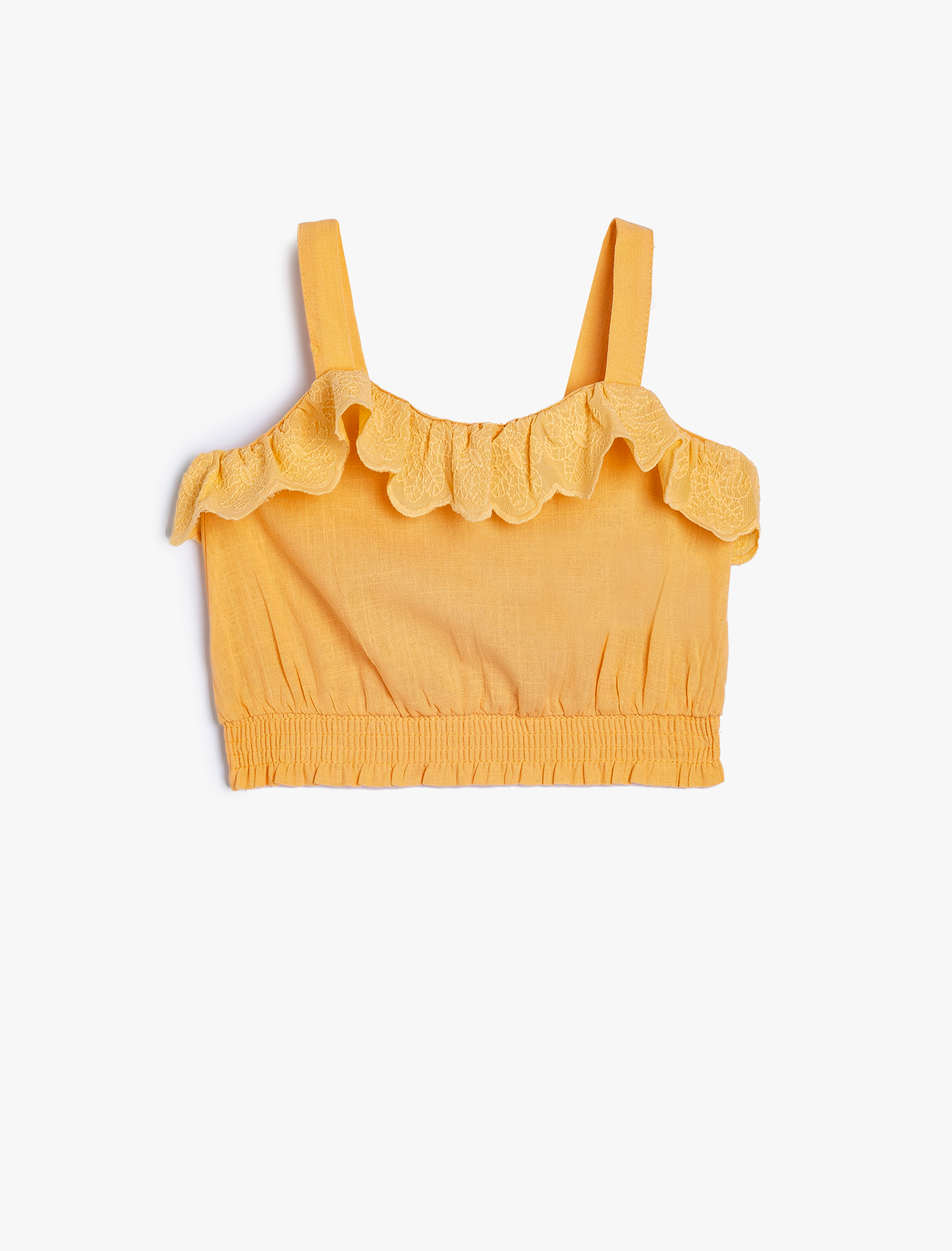 Koton Kız Bebek Crop Bluz Askılı Beli Lastikli Fırfır Detaylı Pamuklu -1