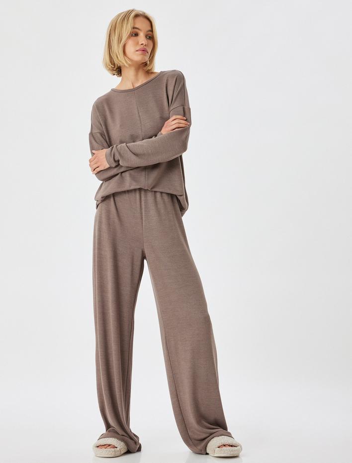  Örme Pijama Altı Bol Paça Standart Bel