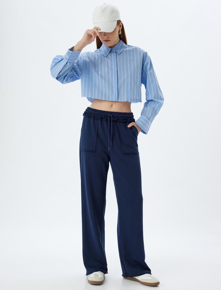  Eşofman Pantolon Bol Paça Cepli Beli Bağlamalı Pamuklu