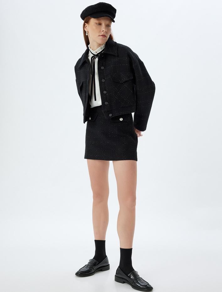  Mini Tüvit Etek A Kesim Düğme Detaylı Standart Bel