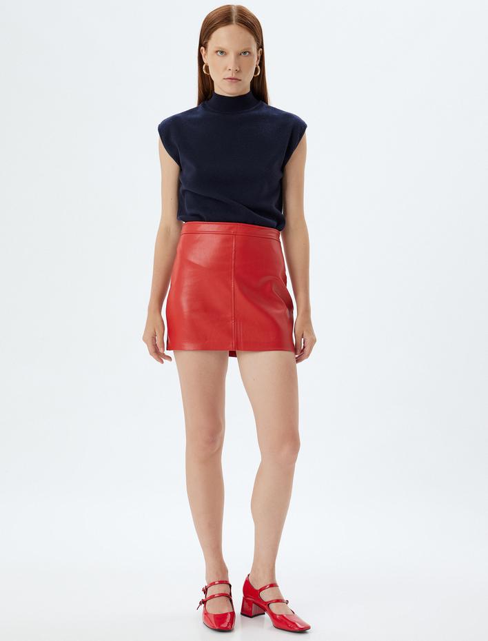  Mini Suni Deri Etek Standart Bel