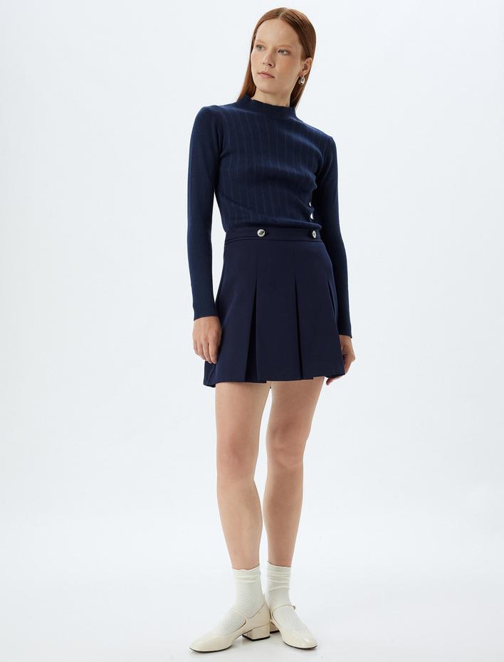  Uzun Kollu Dokulu Slim Fit Dik Yaka Triko Kazak