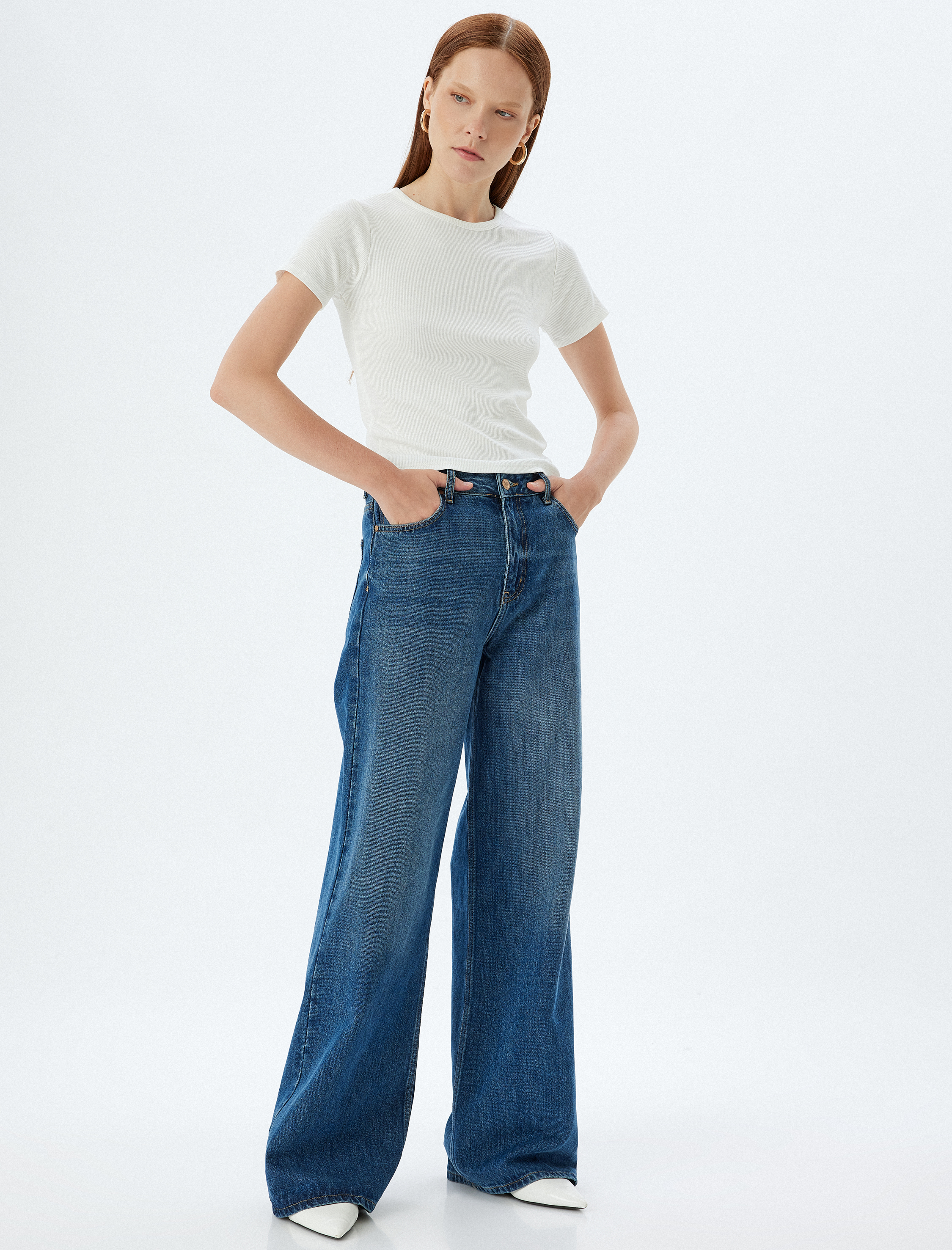   Kısa Kollu Bisiklet Yaka Viskon Kumaş Basic Fitilli Tişört