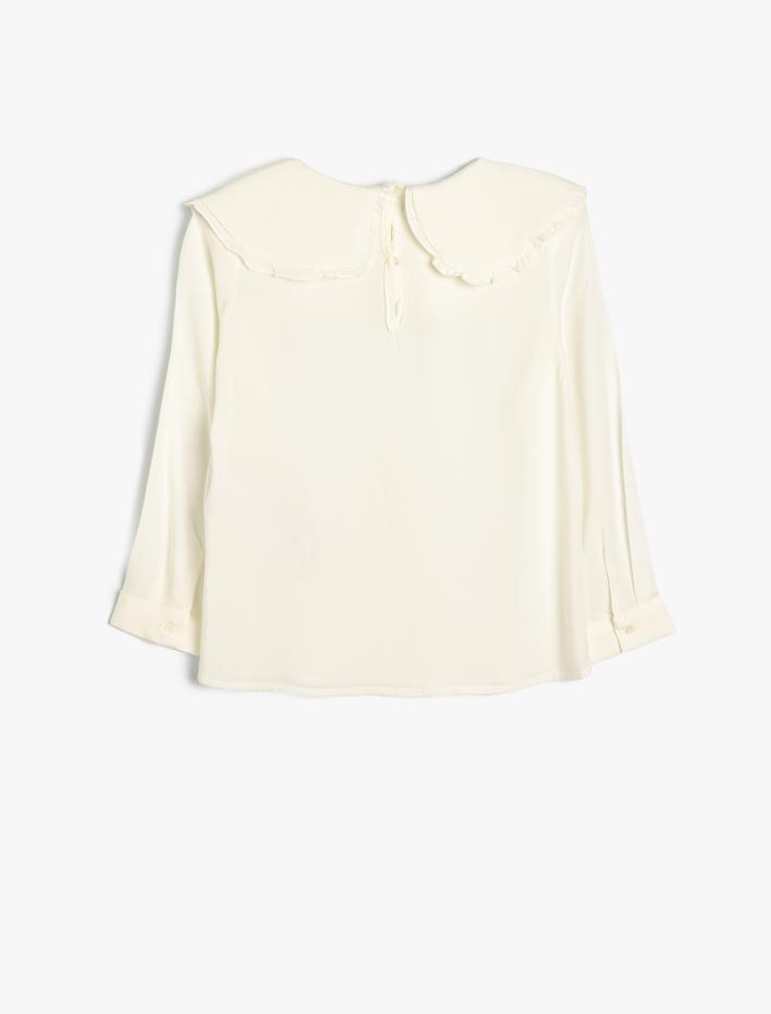 Kız Çocuk Bluz Geniş Bebe Yaka Uzun Kollu Viskon Kumaş