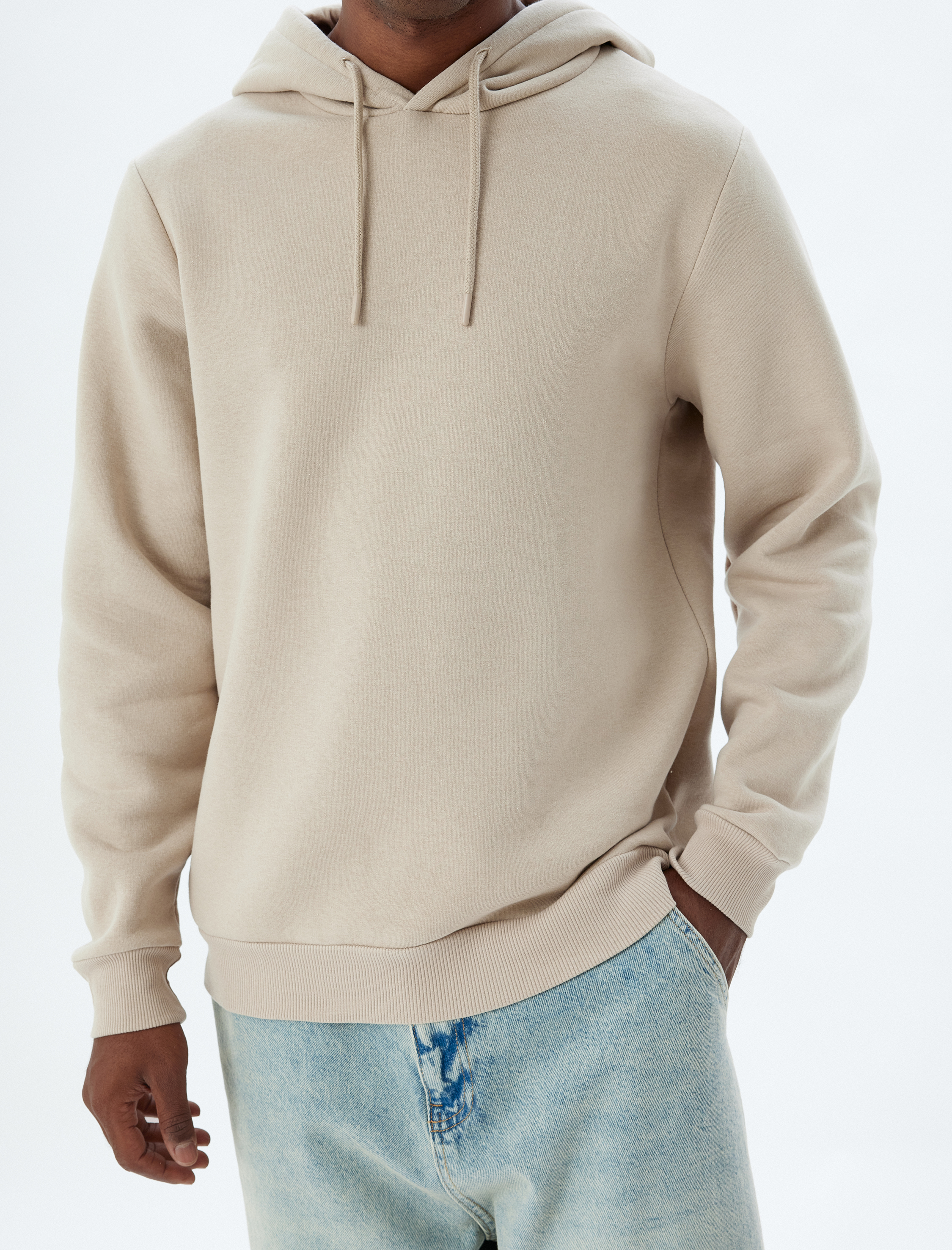   Şardonlu Pamuk Karışımlı Basic Kapşonlu Sweatshirt