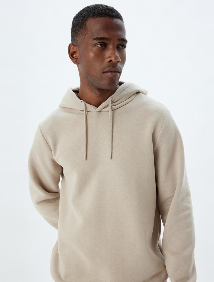  Şardonlu Pamuk Karışımlı Basic Kapşonlu Sweatshirt