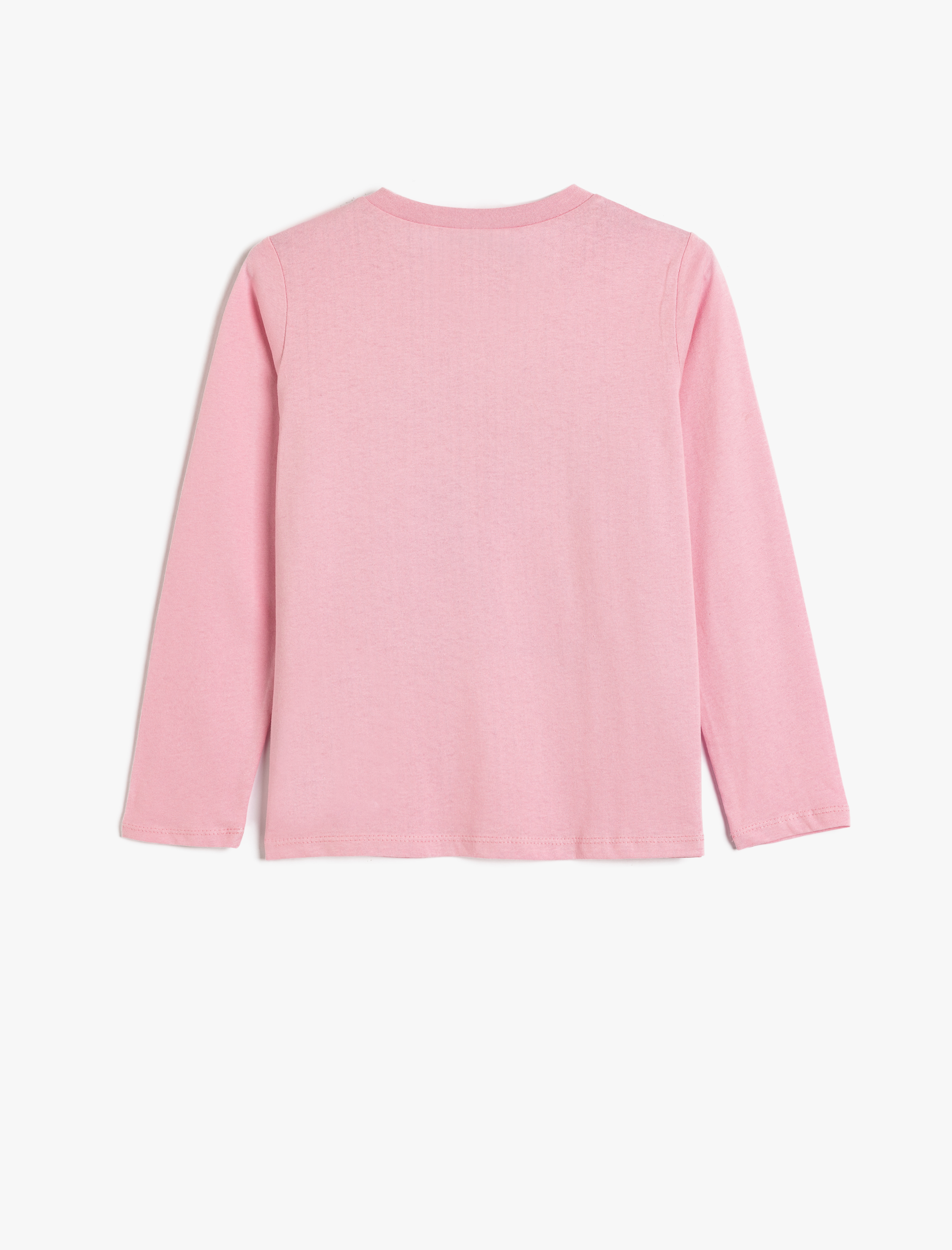  Kız Çocuk Tişört Uzun Kollu Kedi Baskılı Bisiklet Yaka Pamuklu