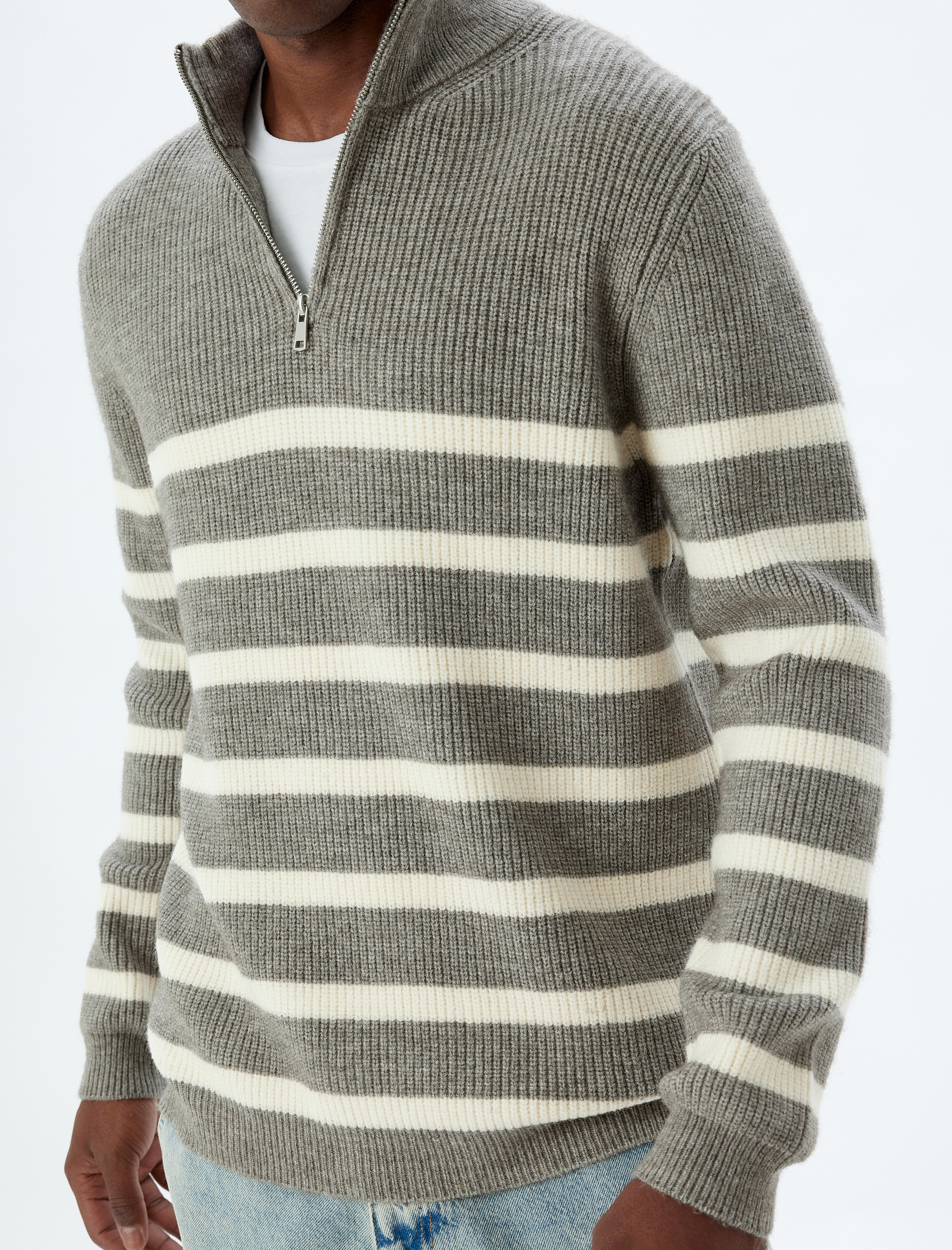   Kışlık Triko Kazak Dik Yaka Yarım Fermuarlı Uzun Kollu