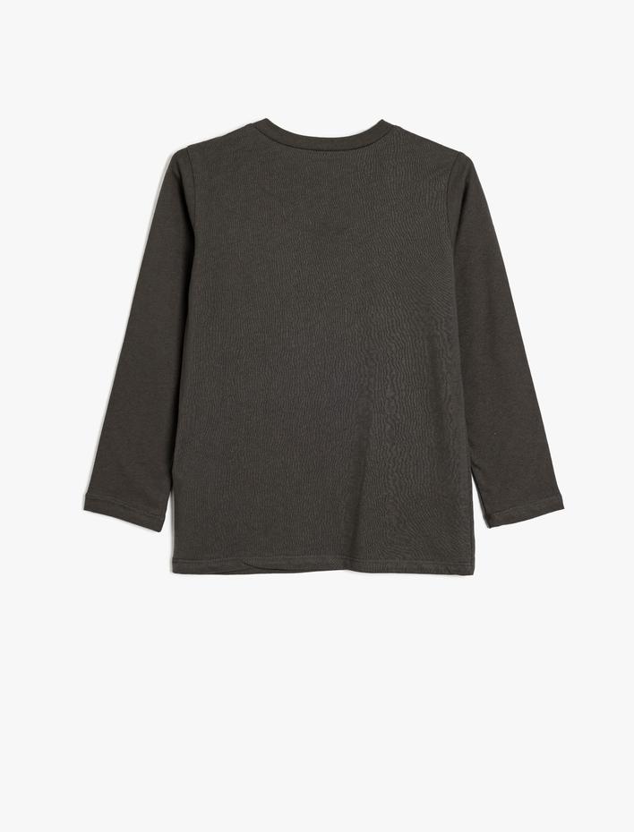 Erkek Çocuk Tişört Uzun Kollu Bisiklet Yaka Pullu Payetli Pamuklu