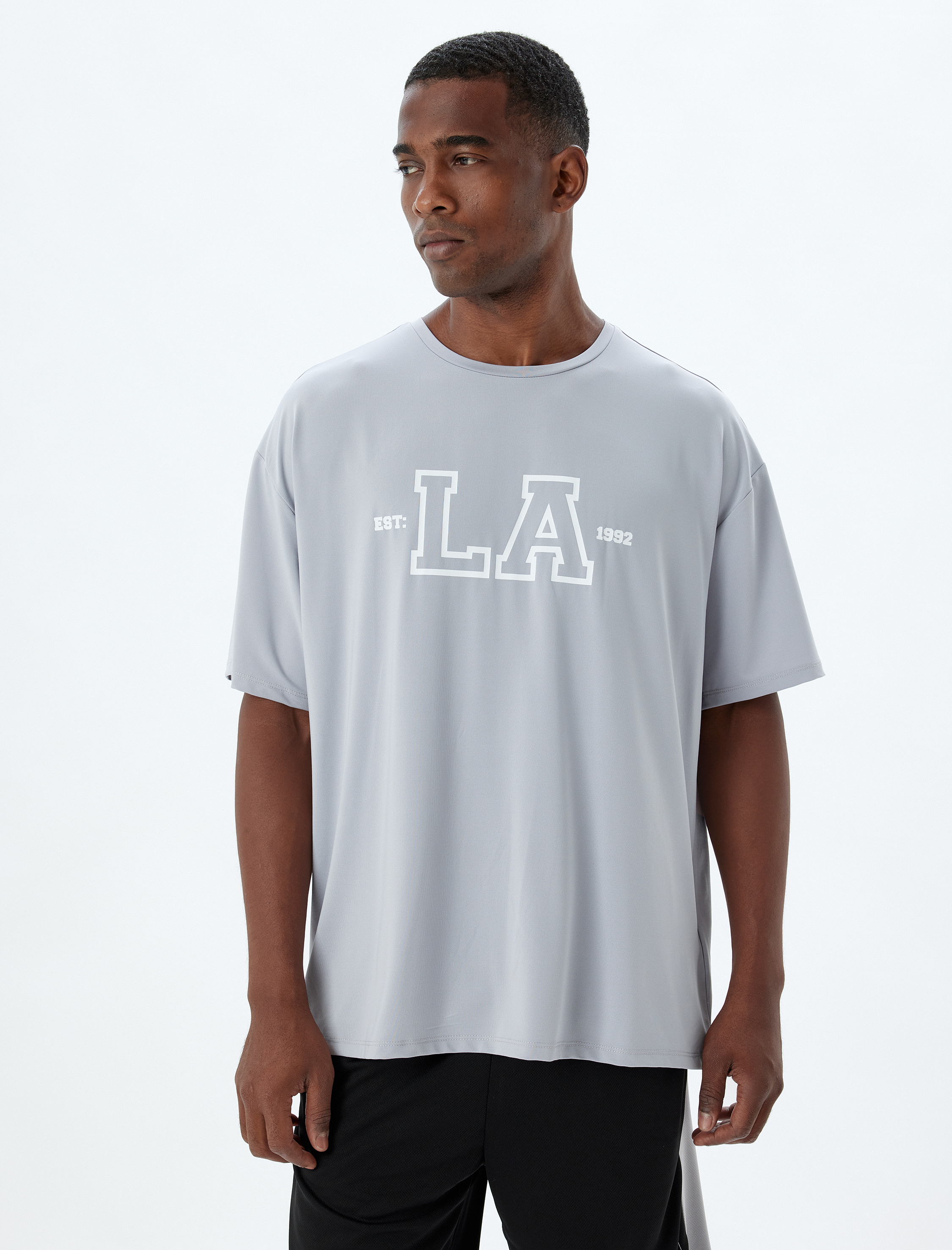   Oversize Baskılı Bisiklet Yaka Kısa Kollu Spor Tişört