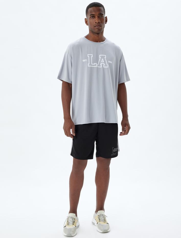  Oversize Baskılı Bisiklet Yaka Kısa Kollu Spor Tişört